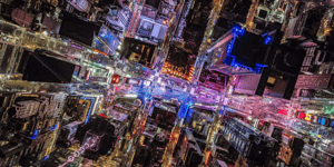 New York City skyline at night taken from above
