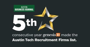 It is the fifth consecutive year that Genesis10 made the Austin Tech Recruitment Firms list from the Austin Business Journal