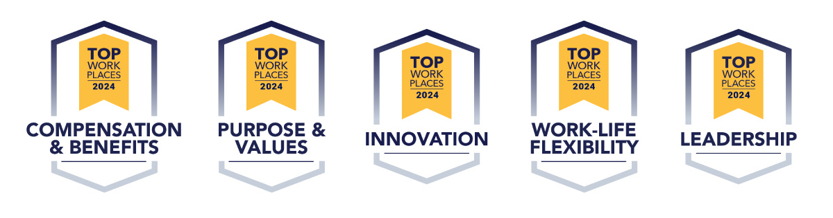 Energage 2024 Compensation & Benefits Award, Purpose & Values Award, Innovation Award, Work-Life Flexibility Award, Leadership Award