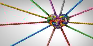 Multicolored rope tied in knot in the shape of a heart