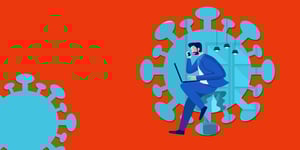 Covid-19 germ vector image with man on the phone