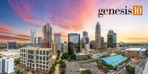 North Carolina Skyline background with genesis10 logo in top right corner