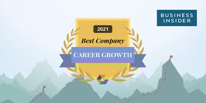 Mountain vector background with 2021 Best Company for Career Growth award-Business insider logo in top right