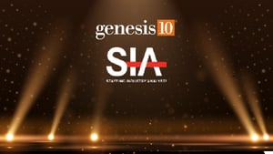 Genesis10 logo and SIA logo on top of gold stage background
