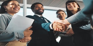 Handshake in group for business interview 