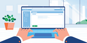 Business hands typing laptop keyboard browser on screen at Office desk