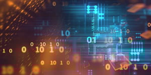 Orange and blue code on top of black background