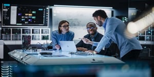 Group working on technology