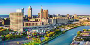 Aerial view cleveland ohio skyline