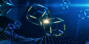 Two cubes clashing with sparks between them