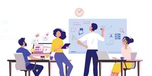 Vector Image of team working with project manager