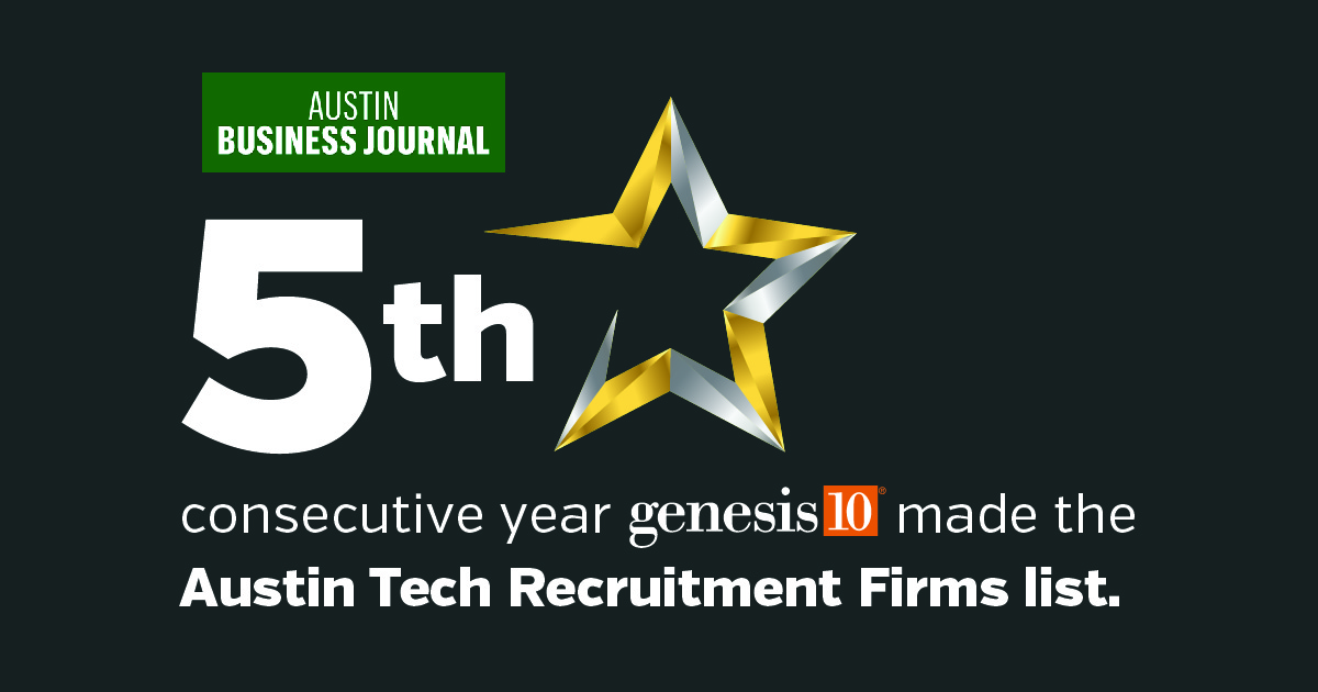 It is the fifth consecutive year that Genesis10 made the Austin Tech Recruitment Firms list from the Austin Business Journal