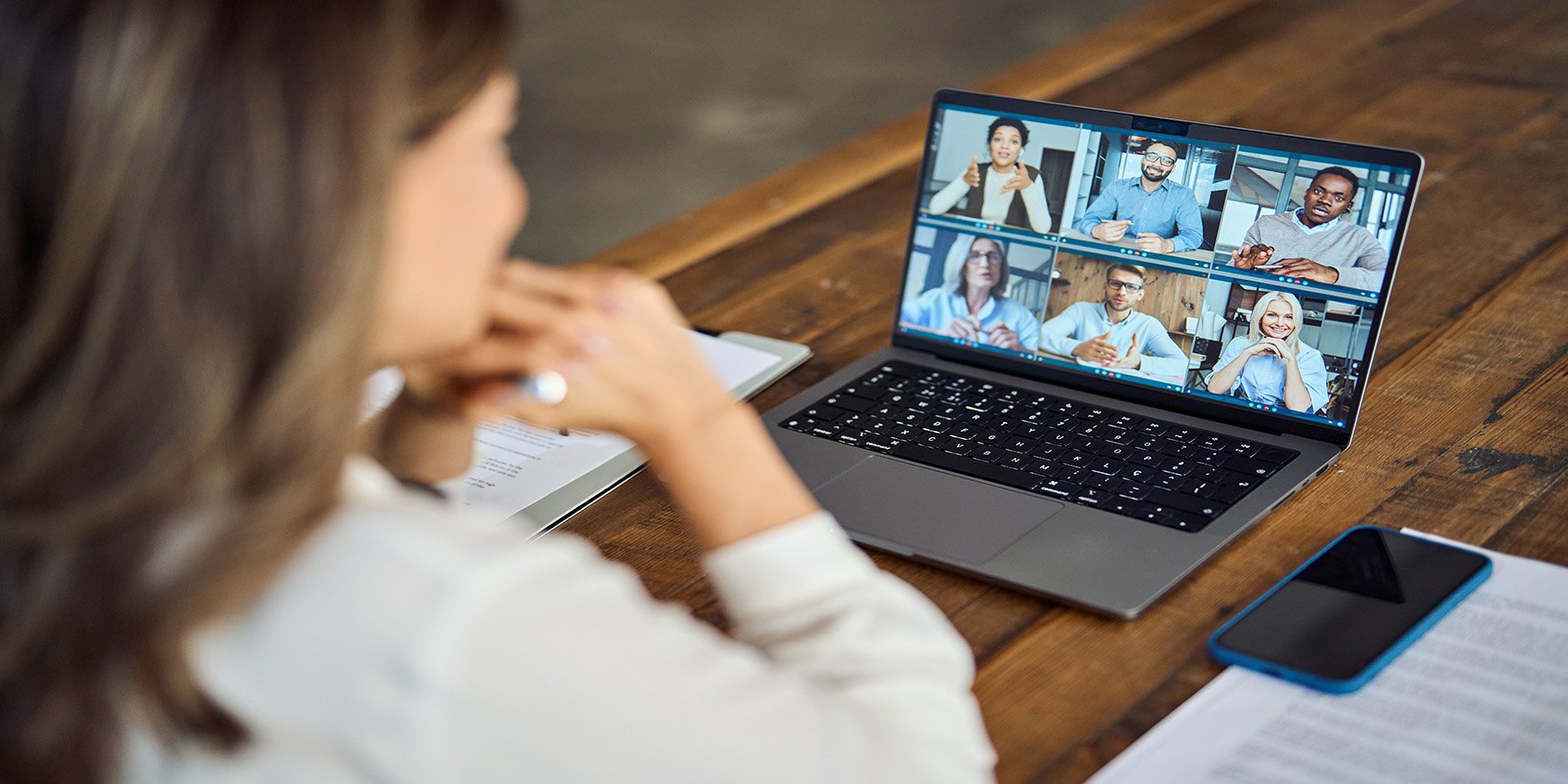 Woman working from home on teams call
