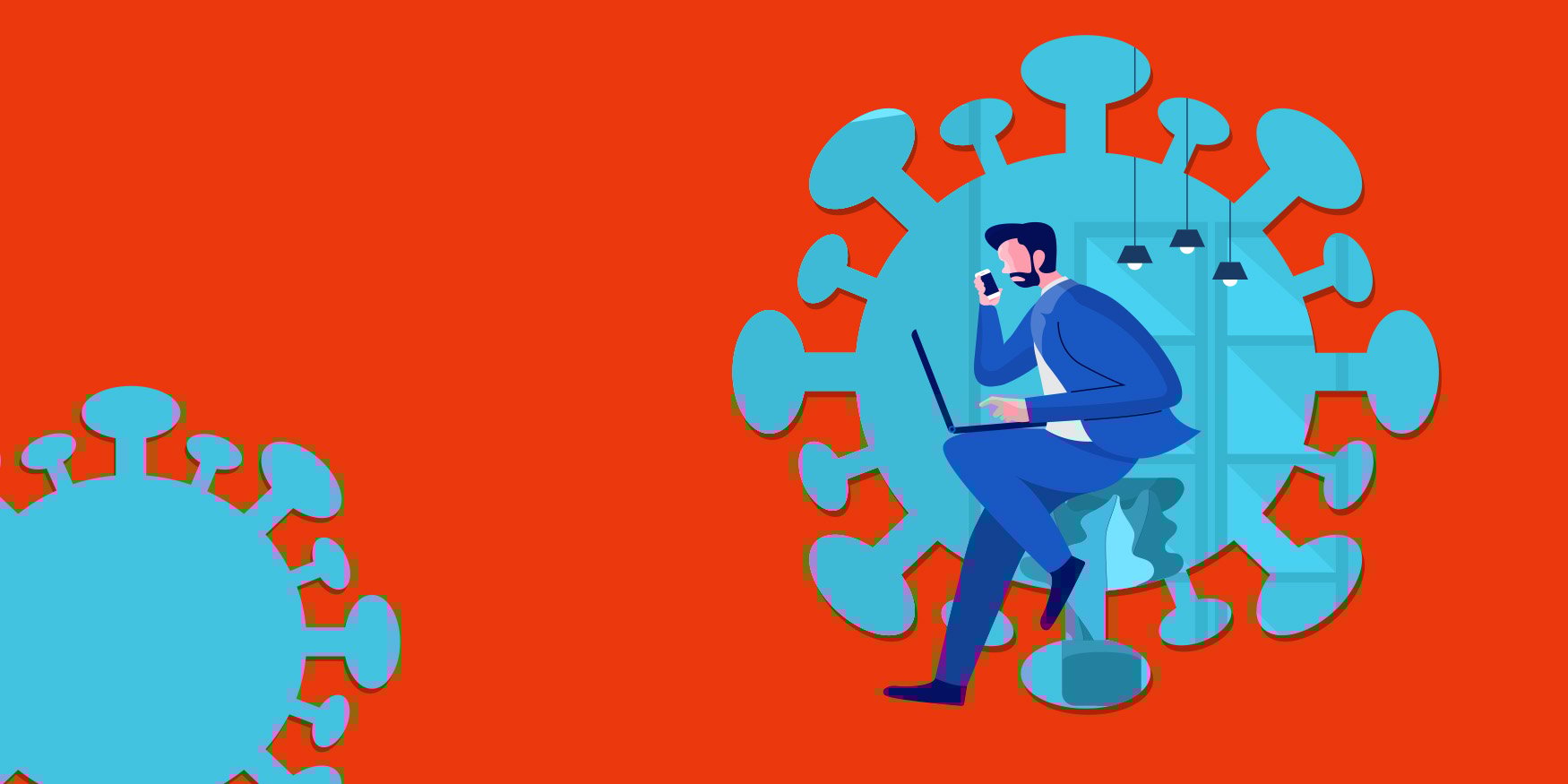 Covid-19 germ vector image with man on the phone