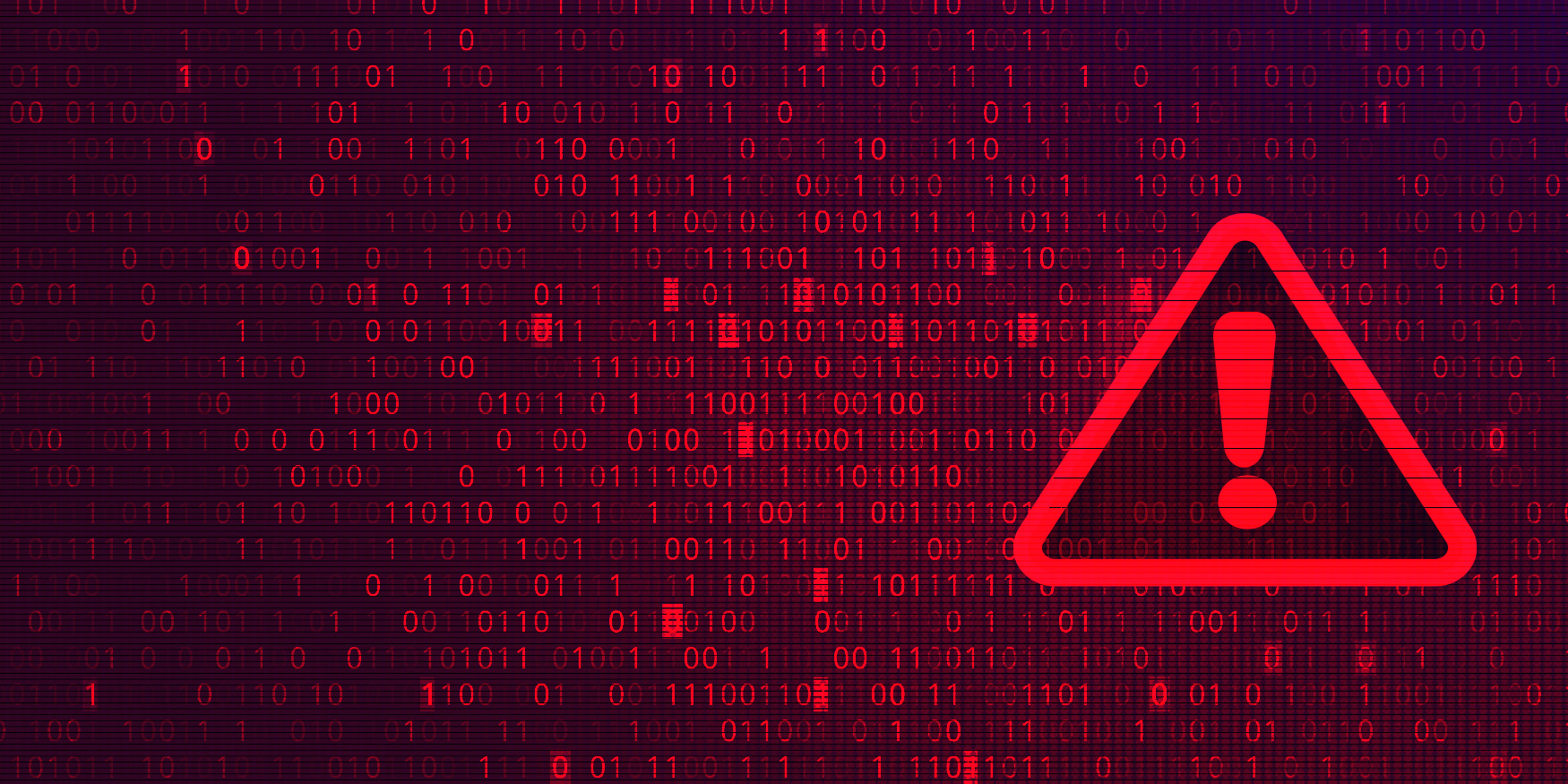 Red code on black background with red triangle warning sign