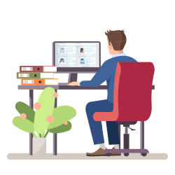 Vector Image of man sitting at desk on computer