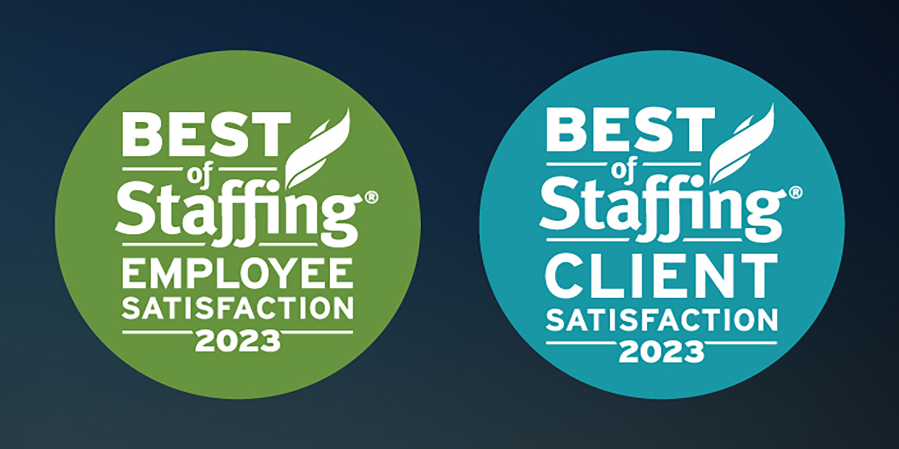 Green Best of staffing award (left) Teal Best of staffing client satisfaction(right) 