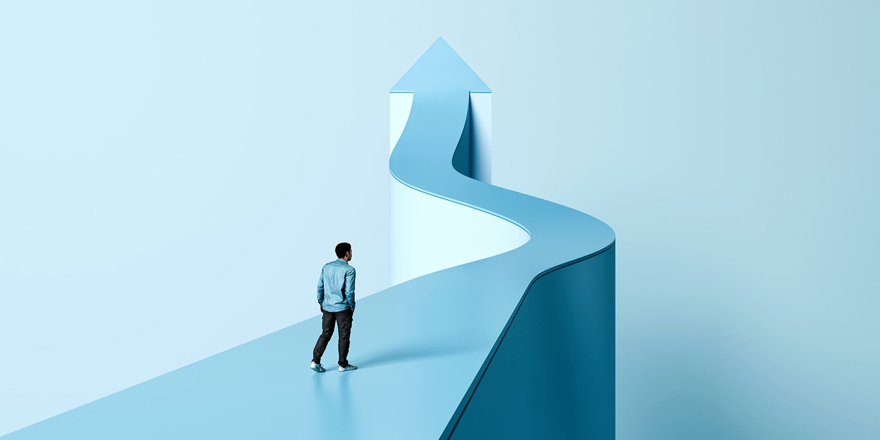 onwards upwards path success man walking