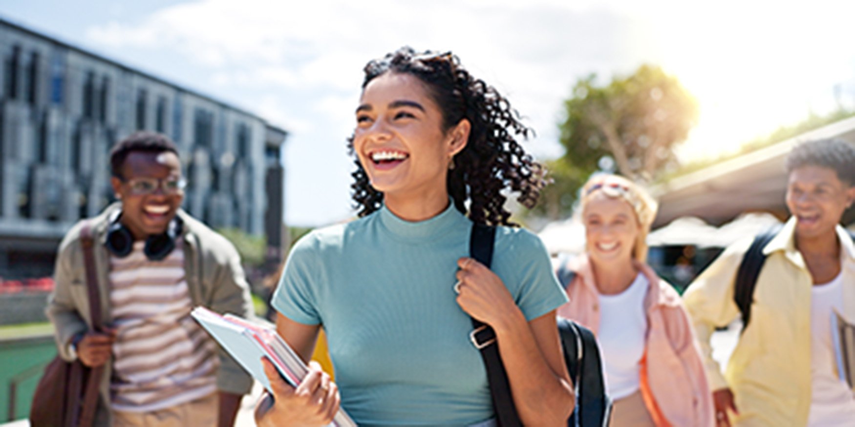 Generation Z walking and smiling outside