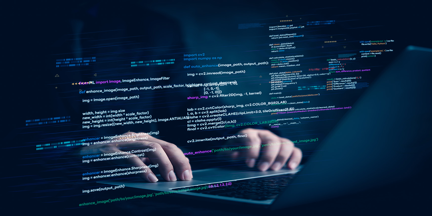 Software developer typing code on keyboard