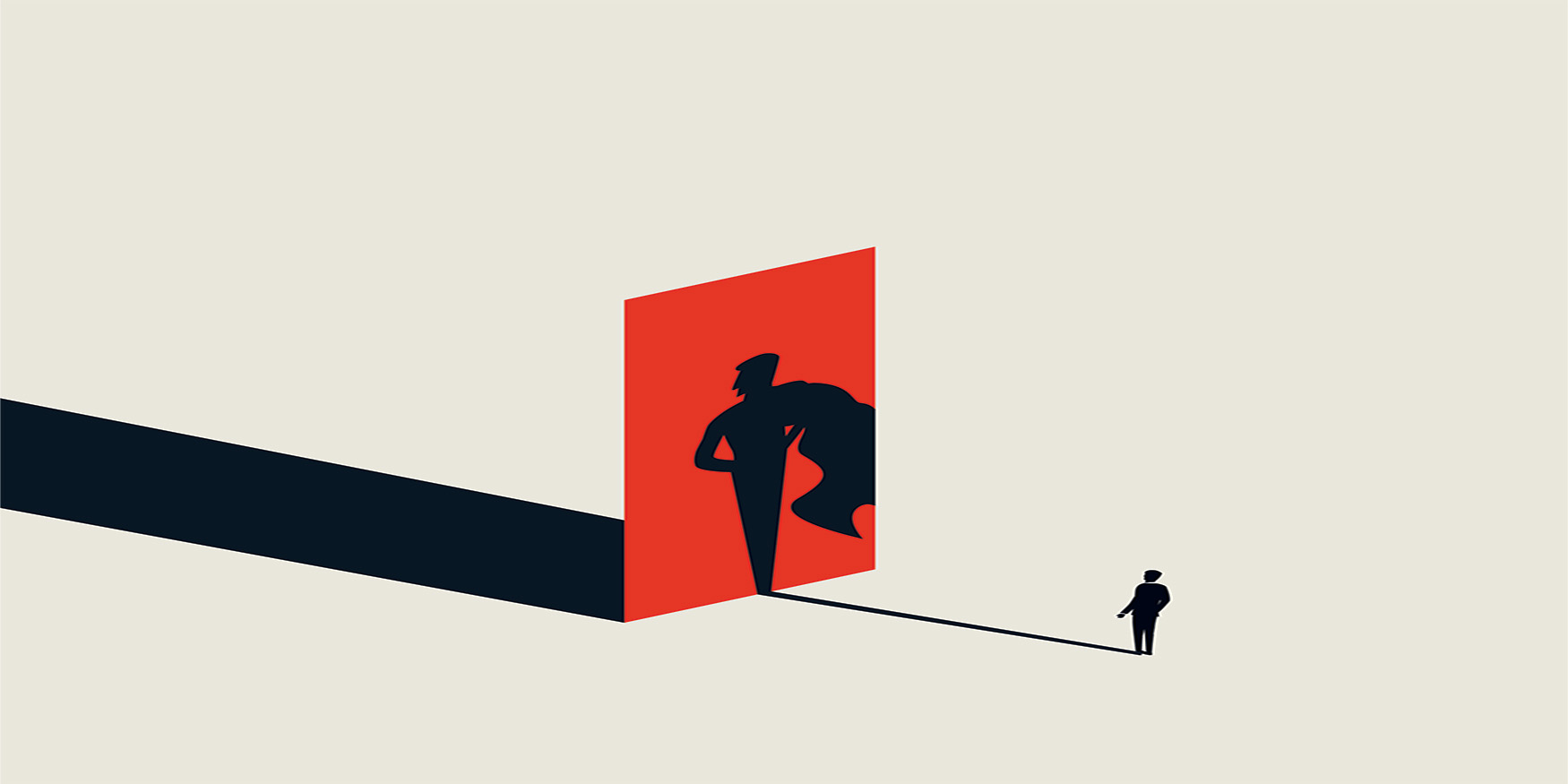 businessman looking his superhero shadow vector