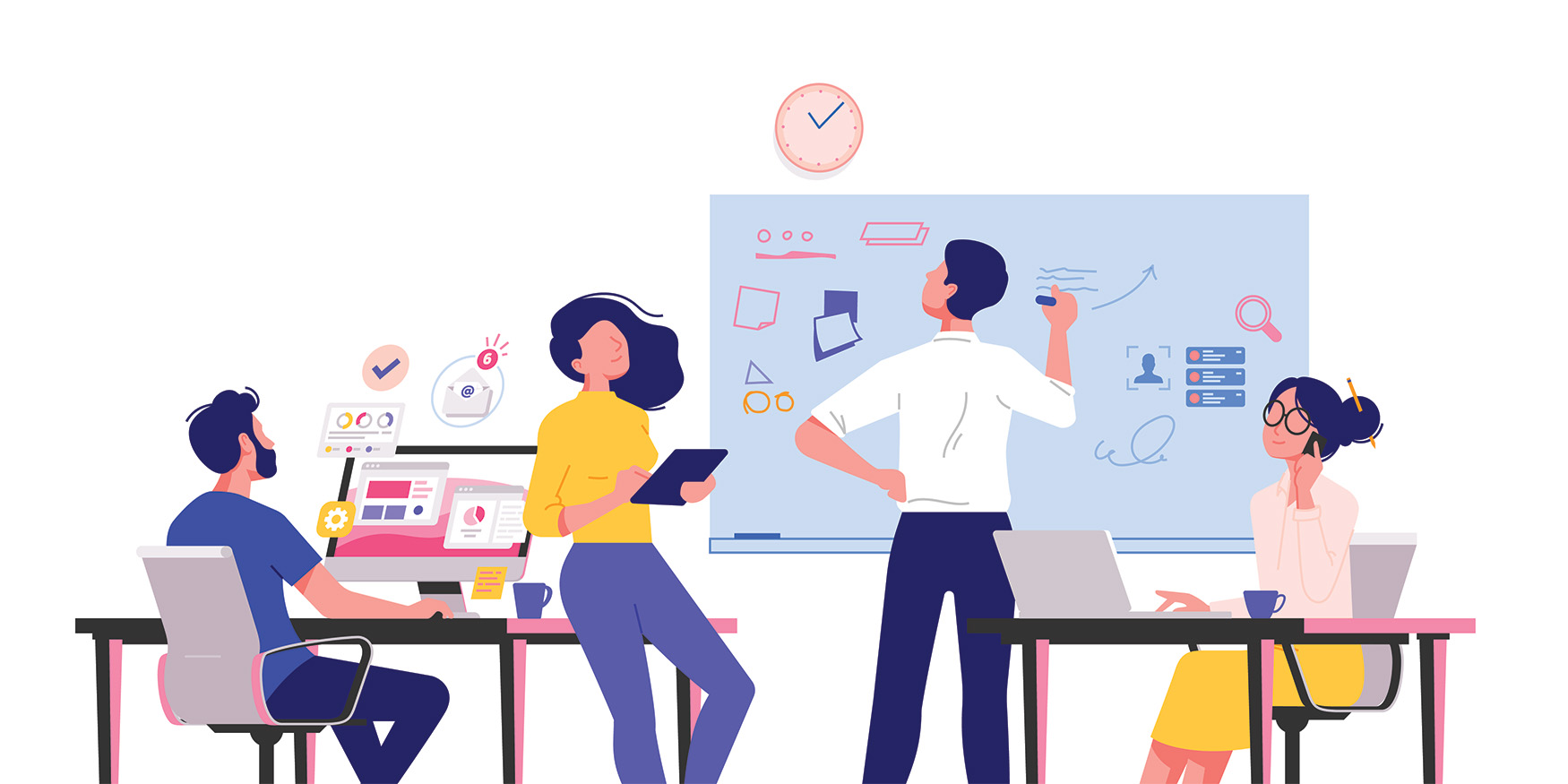 Vector Image of team working with project manager